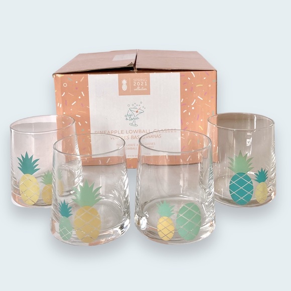Chic & Tonic Pineapple Lowball Glasses Set of 4 in Box - Picture 1 of 12